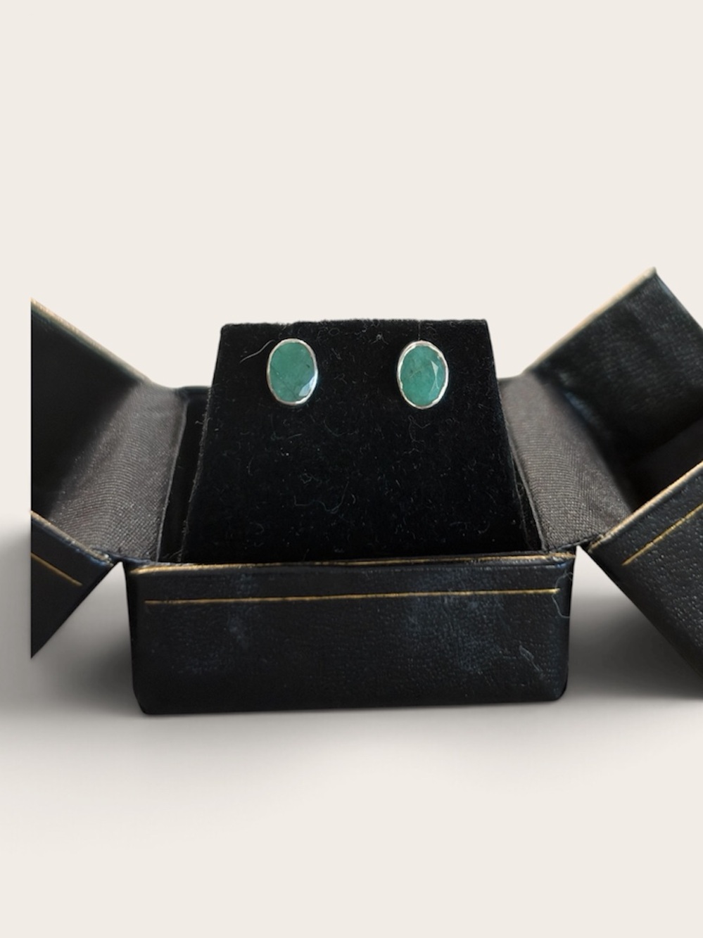 Sterling Silver Oval Emerald Stud Earrings